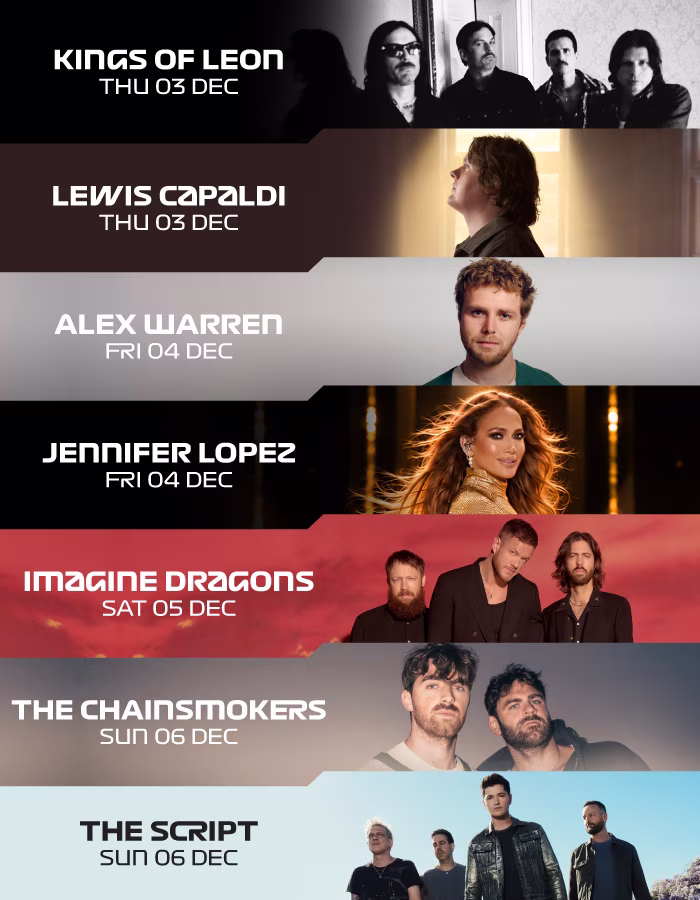 Zara Larsson (Thu 03 Dec), Lewis Capaldi (Thu 03 Dec), Imagine Dragons (Sat 05 Dec), The Chainsmokers (Sun 06 Dec) and The Script (Sun 06 Dec)