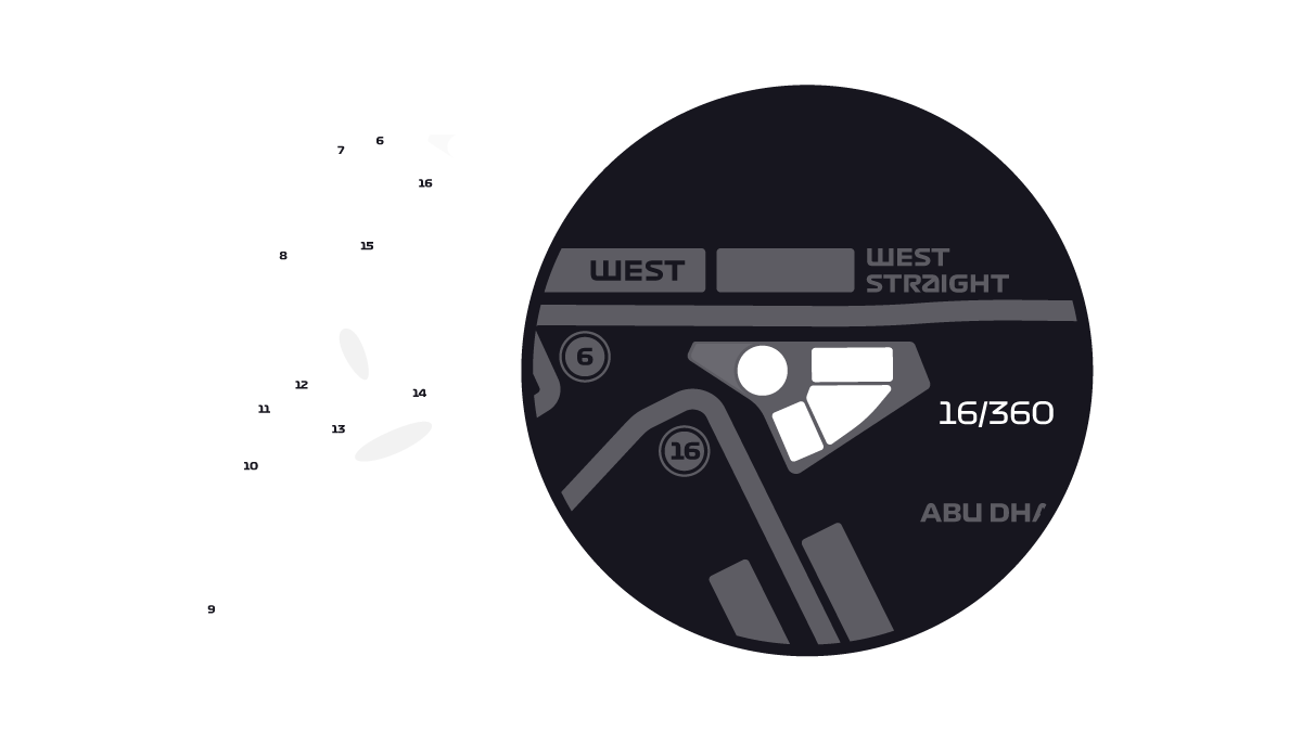 Map showing the West Straight Grandstand location on the Yas Marina Circuit