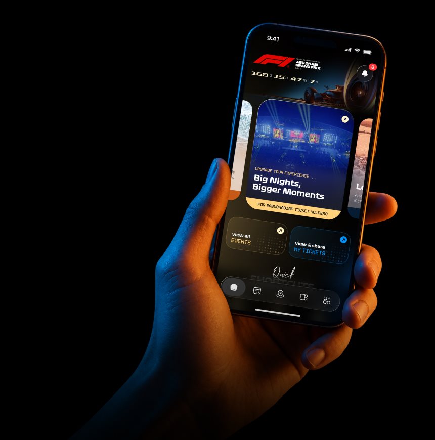 Abu Dhabi GP app shown on a phone